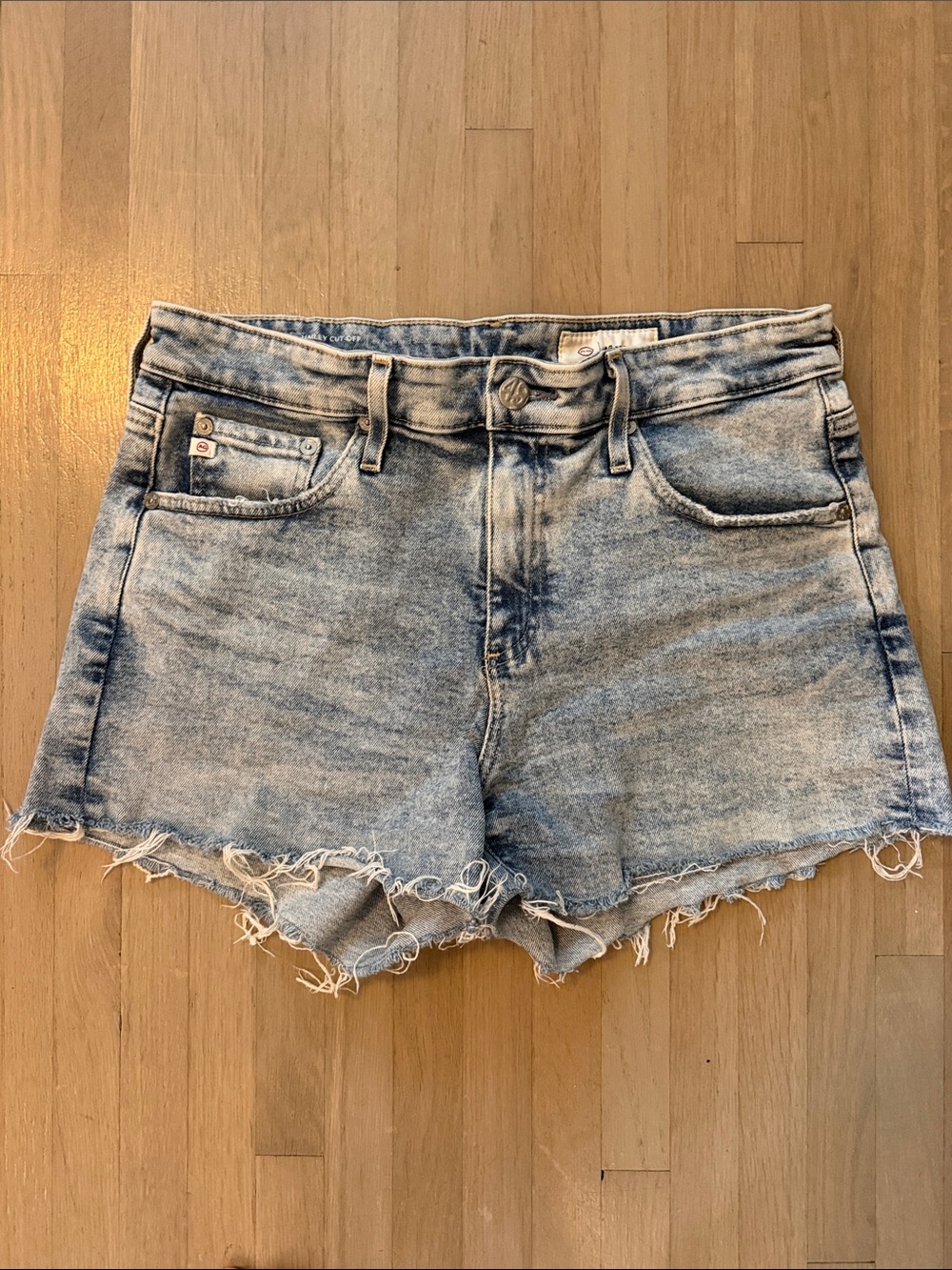 AG Adriano Goldschmied Light Blue Frayed-Hem Denim Shorts
